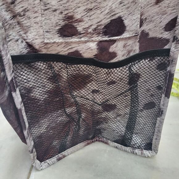 NGIL Women's White Brown Cow Print Zippered Lined Caddy Organizer Tote Bag - Picture 8 of 12